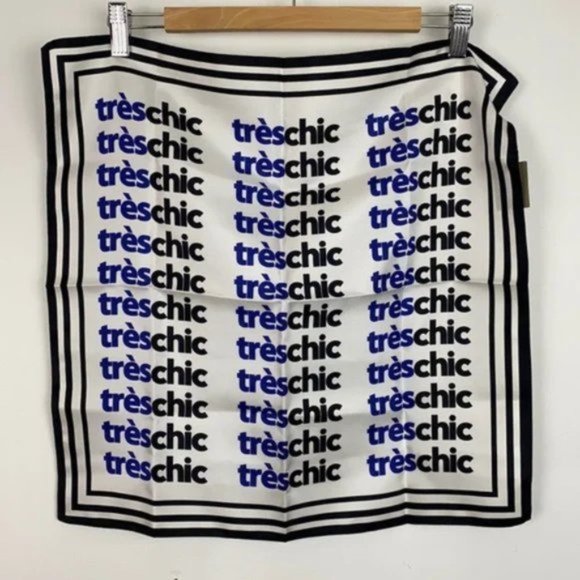 NWT J.Crew Très Chic Silk Scarf White Navy Black - Picture 3 of 9